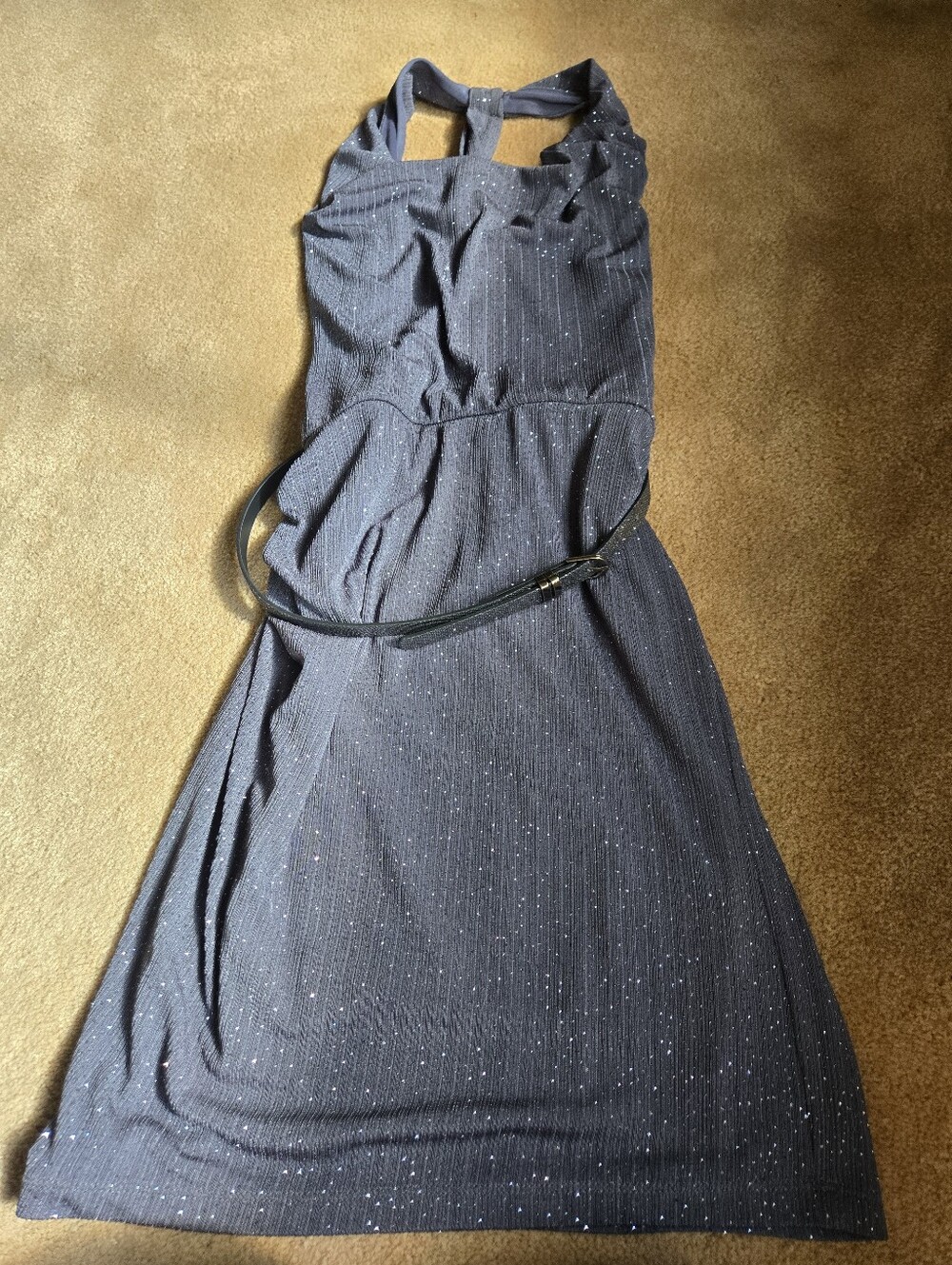 Halter Top Split Back Grey Cocktail Dress.
